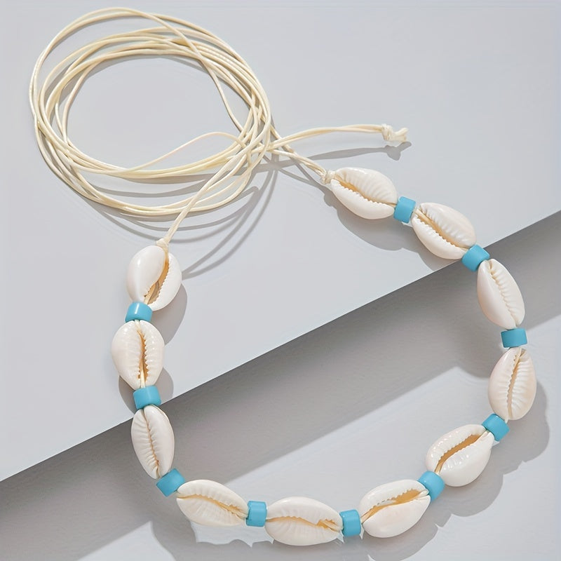 Shell Beaded Waist Chain Elastic Braided Waistband