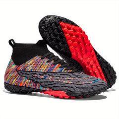 Boys Anti Skid Turf Football Boots Breathable Woven Knit Lace Up Soccer Cleats