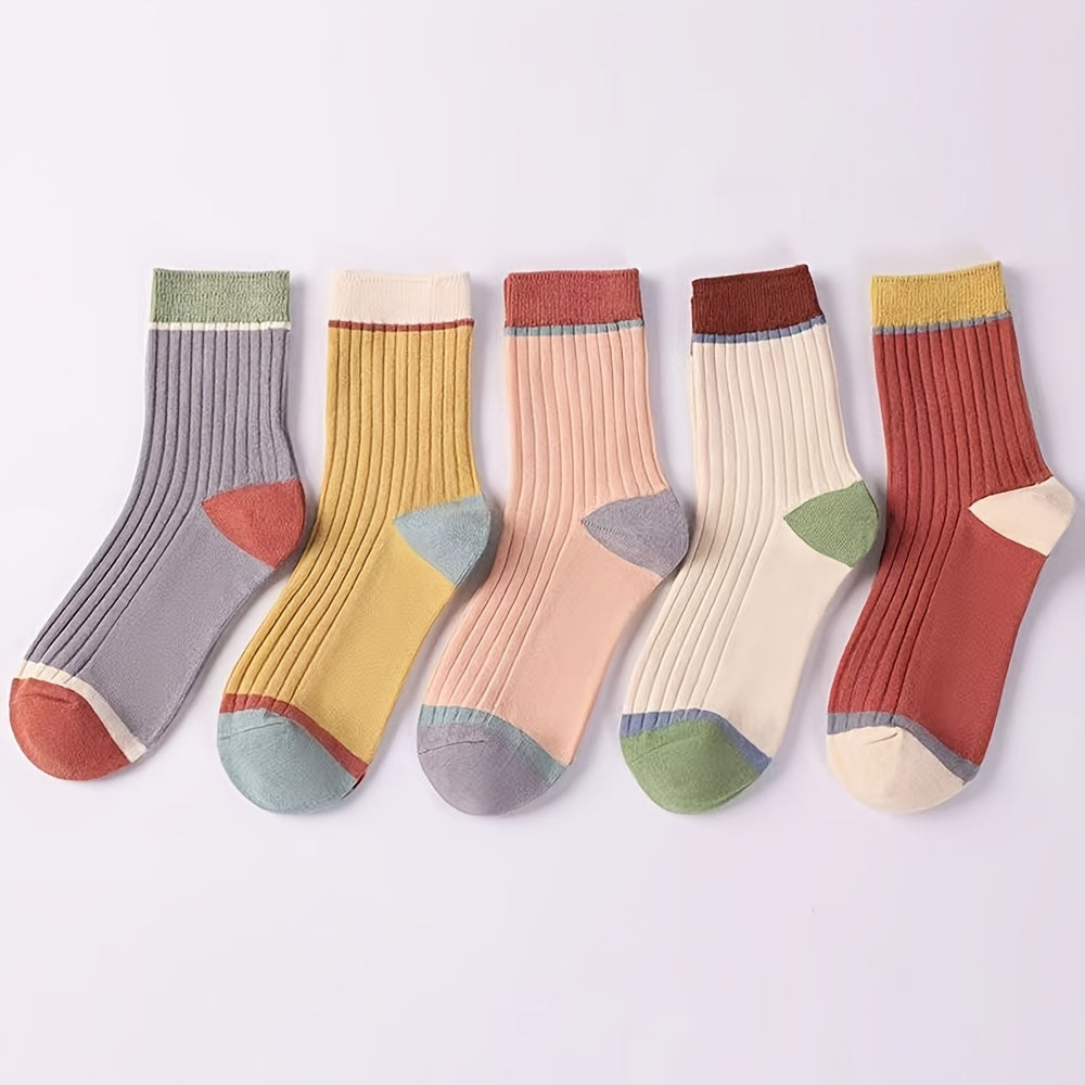 5 Pairs Colorblock Socks All match Women's Stockings