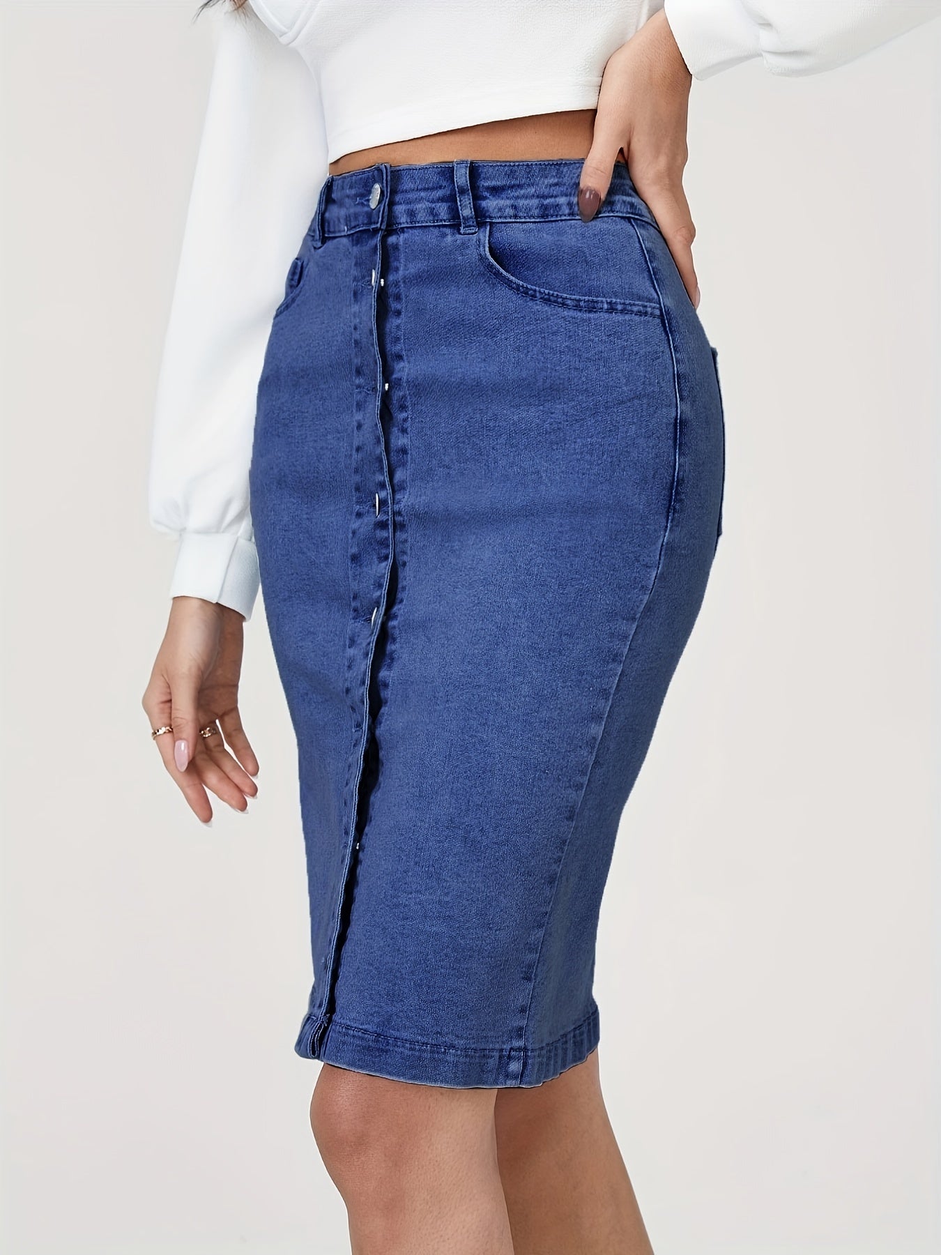 Slim Fit Denim Skirt High Waist Split Denim Skirt Women's Clothing