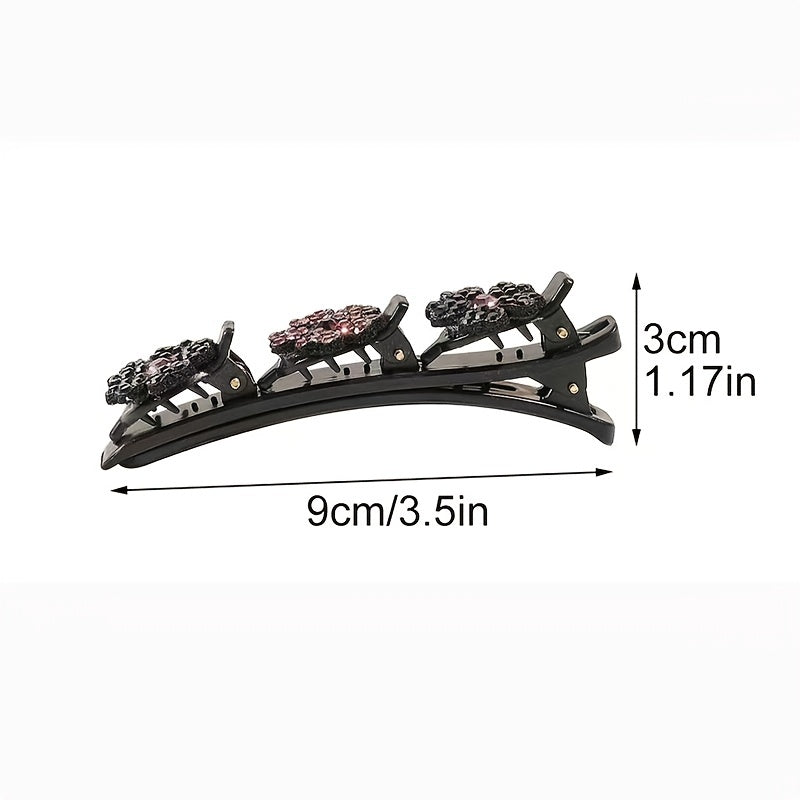 Crystal Stone Braided Hair Clips Lucky Clover Rhinestones