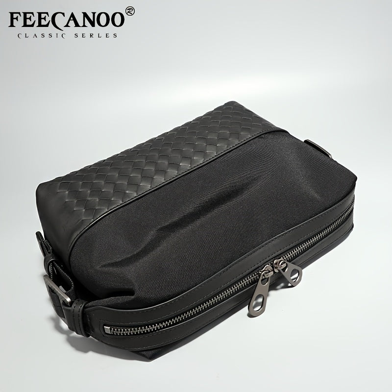 Men's Oxford Cloth Leather Woven Handbag Casual Storage Bag