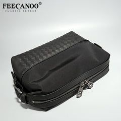 Men's Oxford Cloth Leather Woven Handbag Casual Storage Bag
