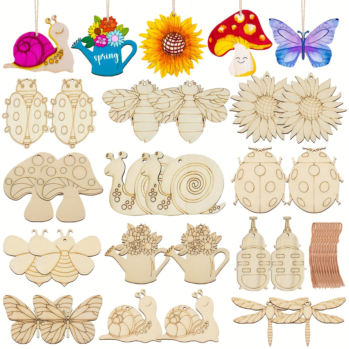 48pcs Insect Wooden Crafts DIY Set for Creative Handicrafts