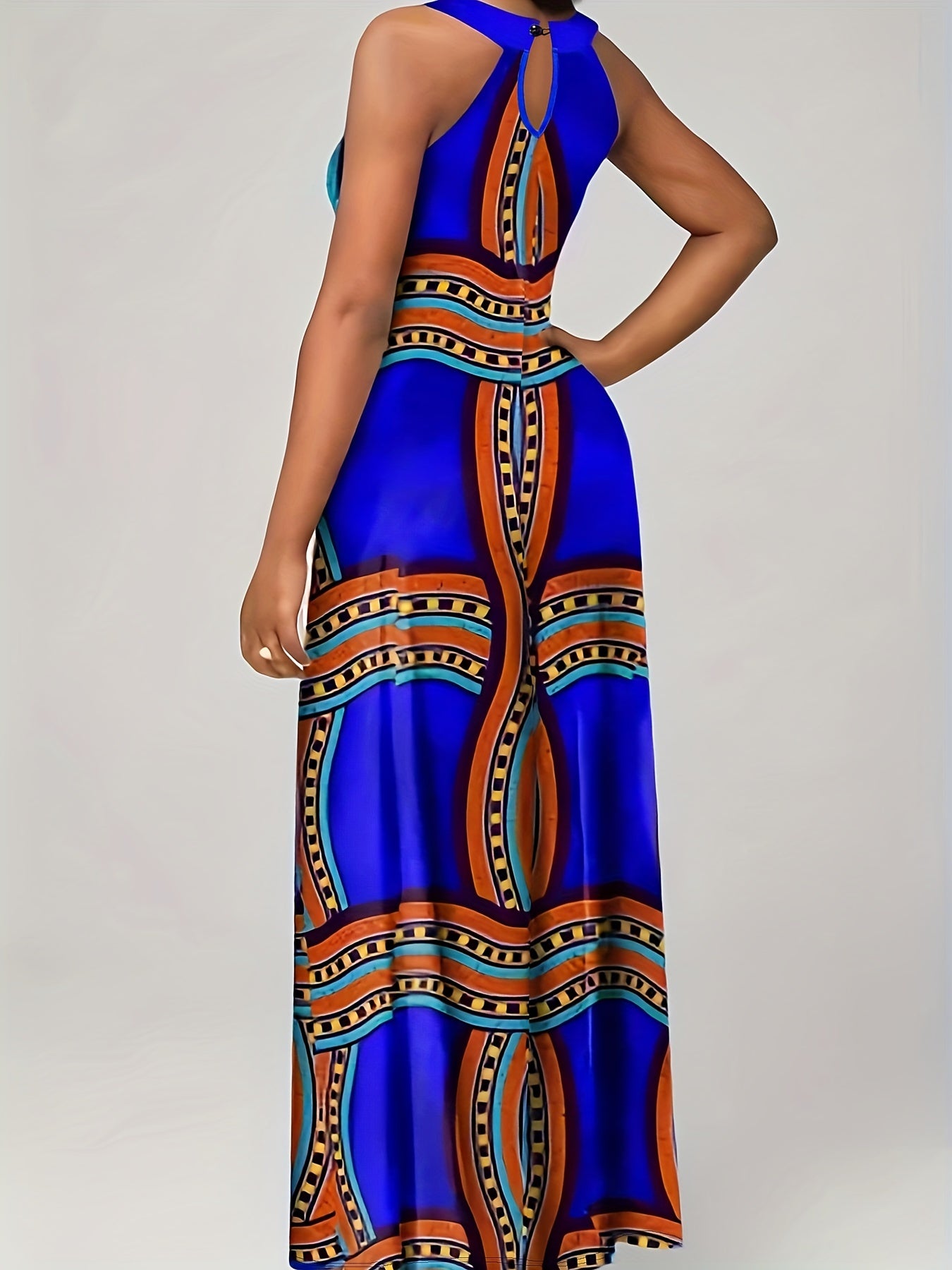  Geometric Print Off Shoulder Nipped Waist Dress