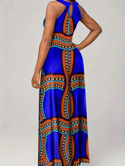  Geometric Print Off Shoulder Nipped Waist Dress