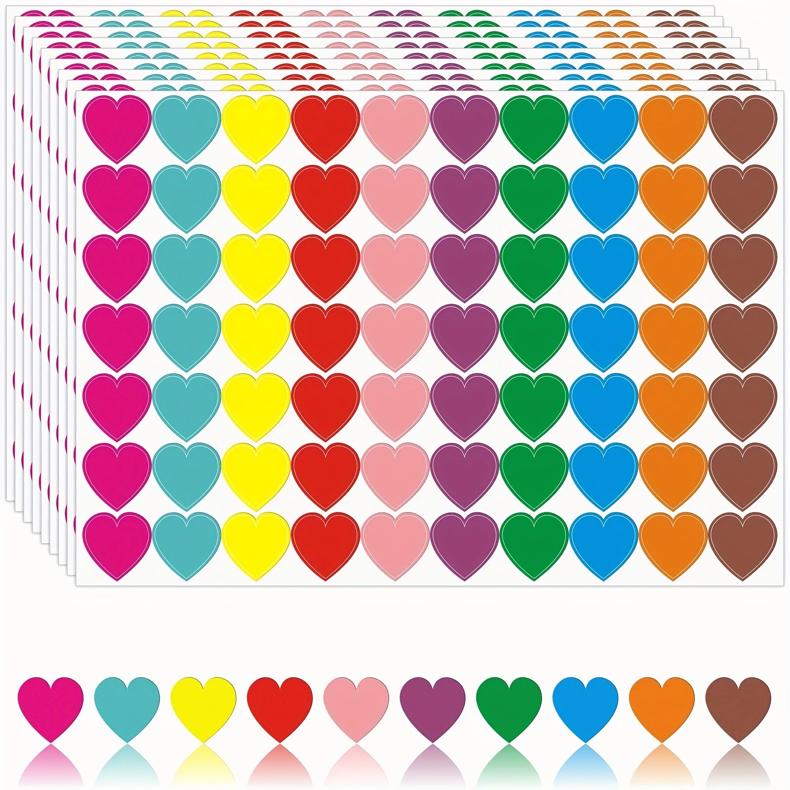 700 Colored Heart Dot Stickers Sticky Dots Coding Labels 10 Styles