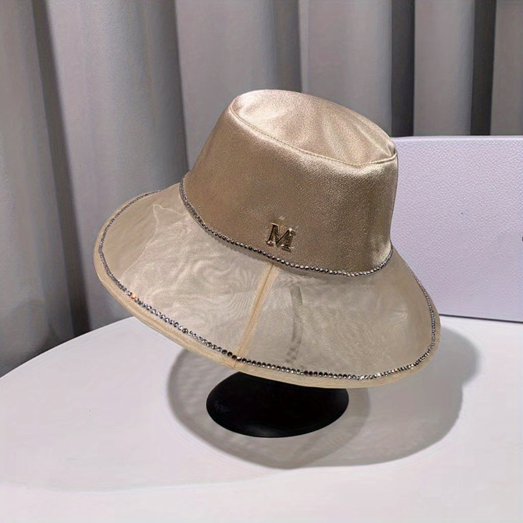 Mesh Bucket Hat Rhinestone Sun Hat Organza Lightweight