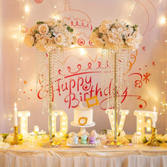 2pcs Tall Golden Flower Vases Crystal Centerpiece