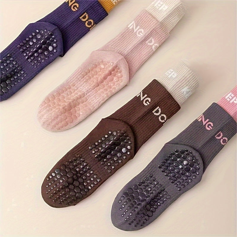 4 Pairs Non Slip Skid Socks Anti Slip Grip Socks For Women Pilate Barre Workout