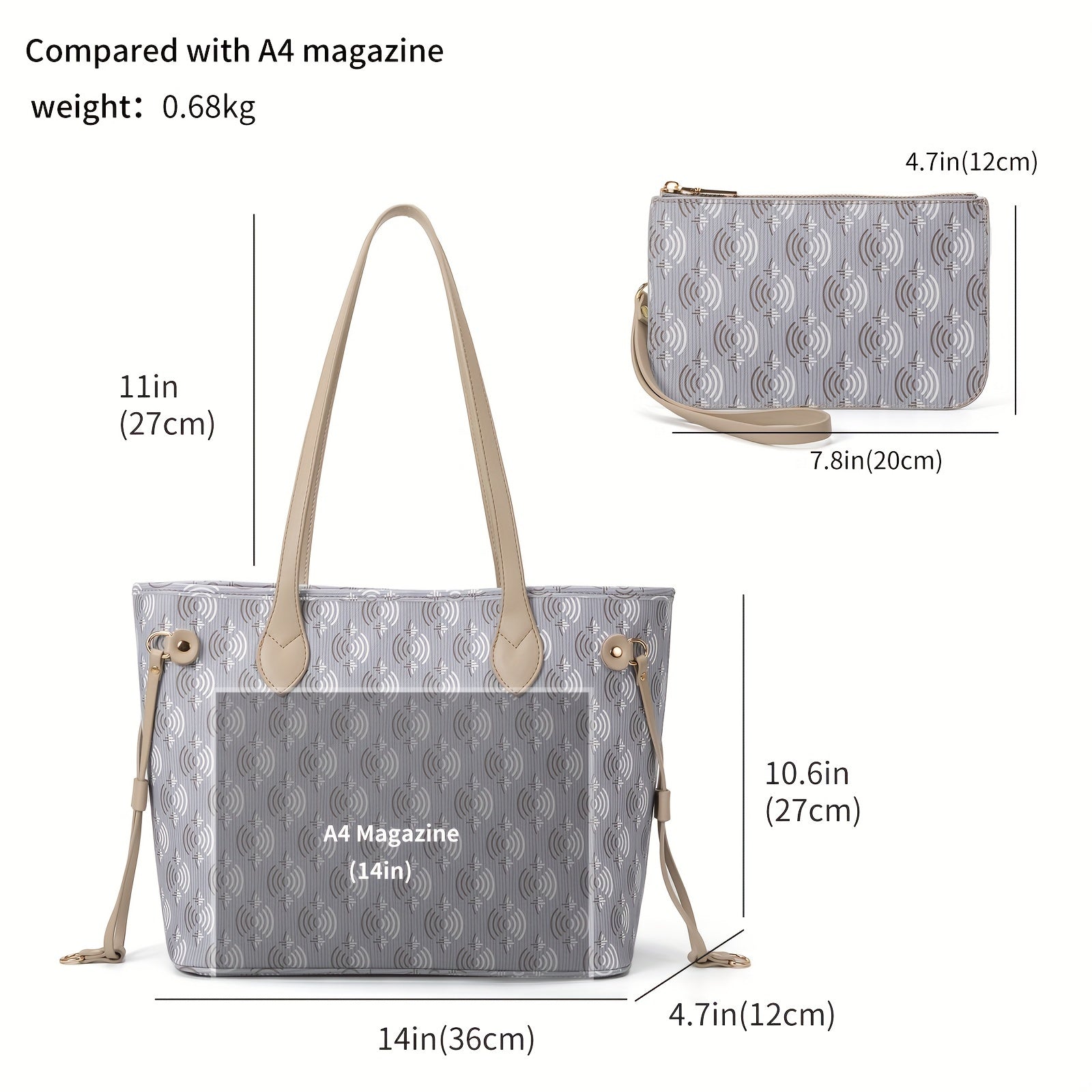 Vintage Geometric Print Tote Bag Retro Shoulder Bag & Purse
