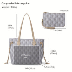 Vintage Geometric Print Tote Bag Retro Shoulder Bag & Purse