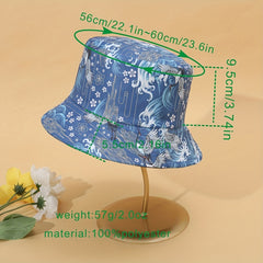 Crane Print Reversible Bucket Hat Vintage Fisherman Cap Women Travel Beach Hats