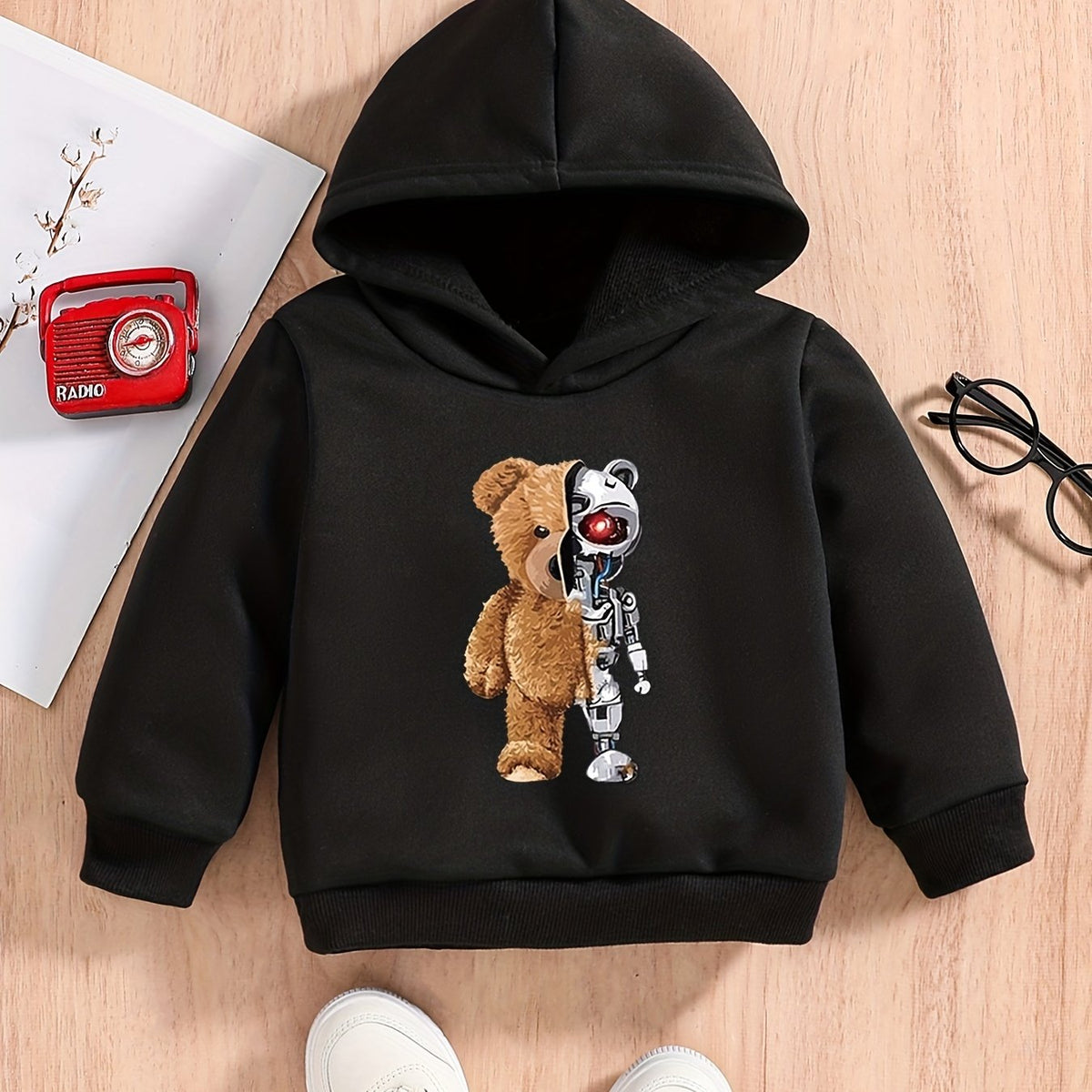 Bear Print Baby Boys Hooded Sweatshirt