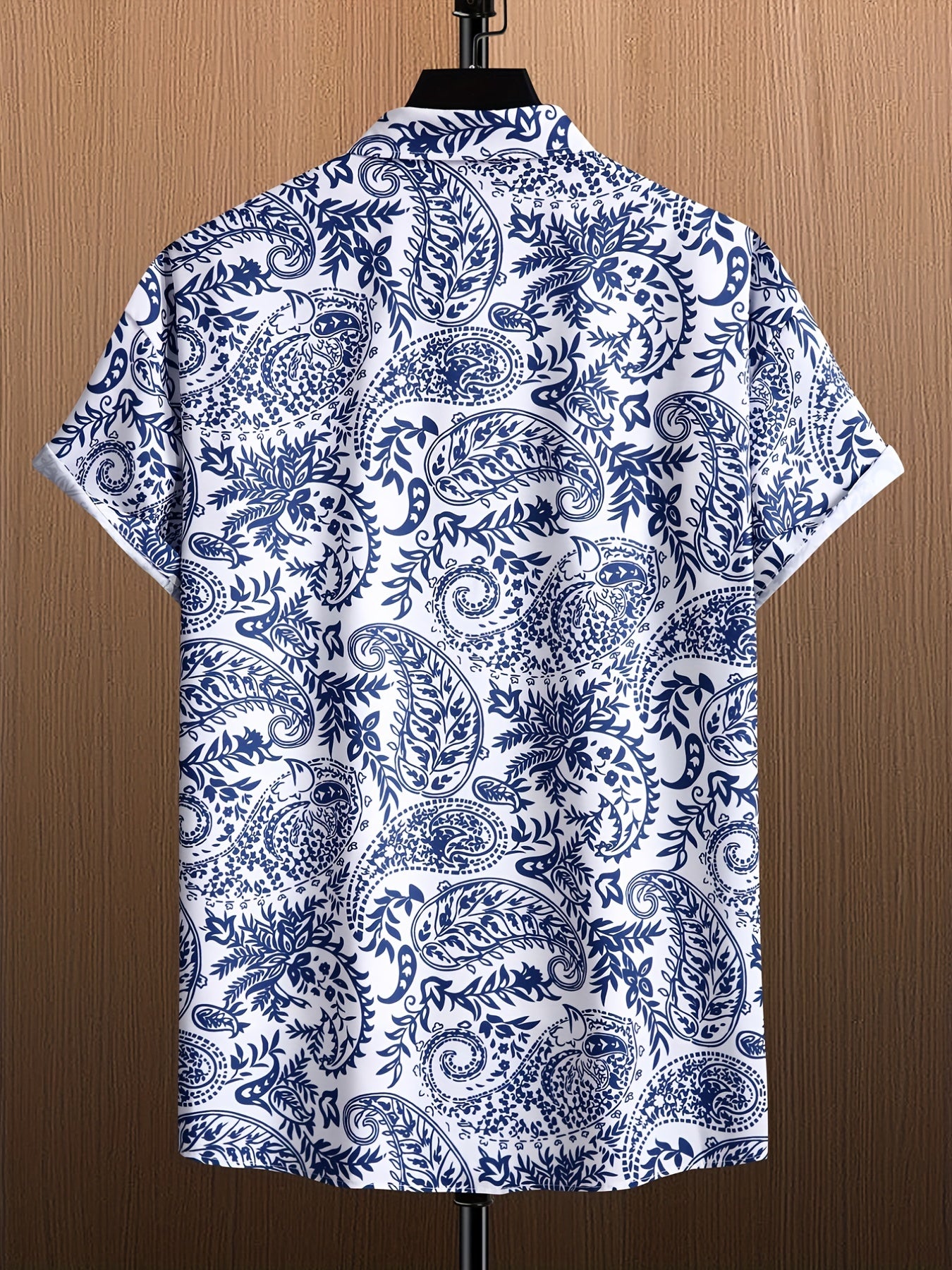 Men's Paisley Camp Collar Bowling Shirt Short Sleeve