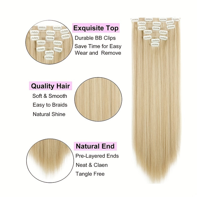 7pcs Straight Hair Extensions Full Head Clip Ins Double Weft Thick Hair 55-88 Cm