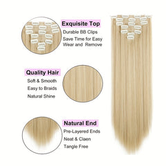 7pcs Straight Hair Extensions Full Head Clip Ins Double Weft Thick Hair 55-88 Cm
