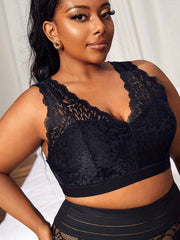 Plus Size Lace Embroidery Wide Strap Wireless Bralette