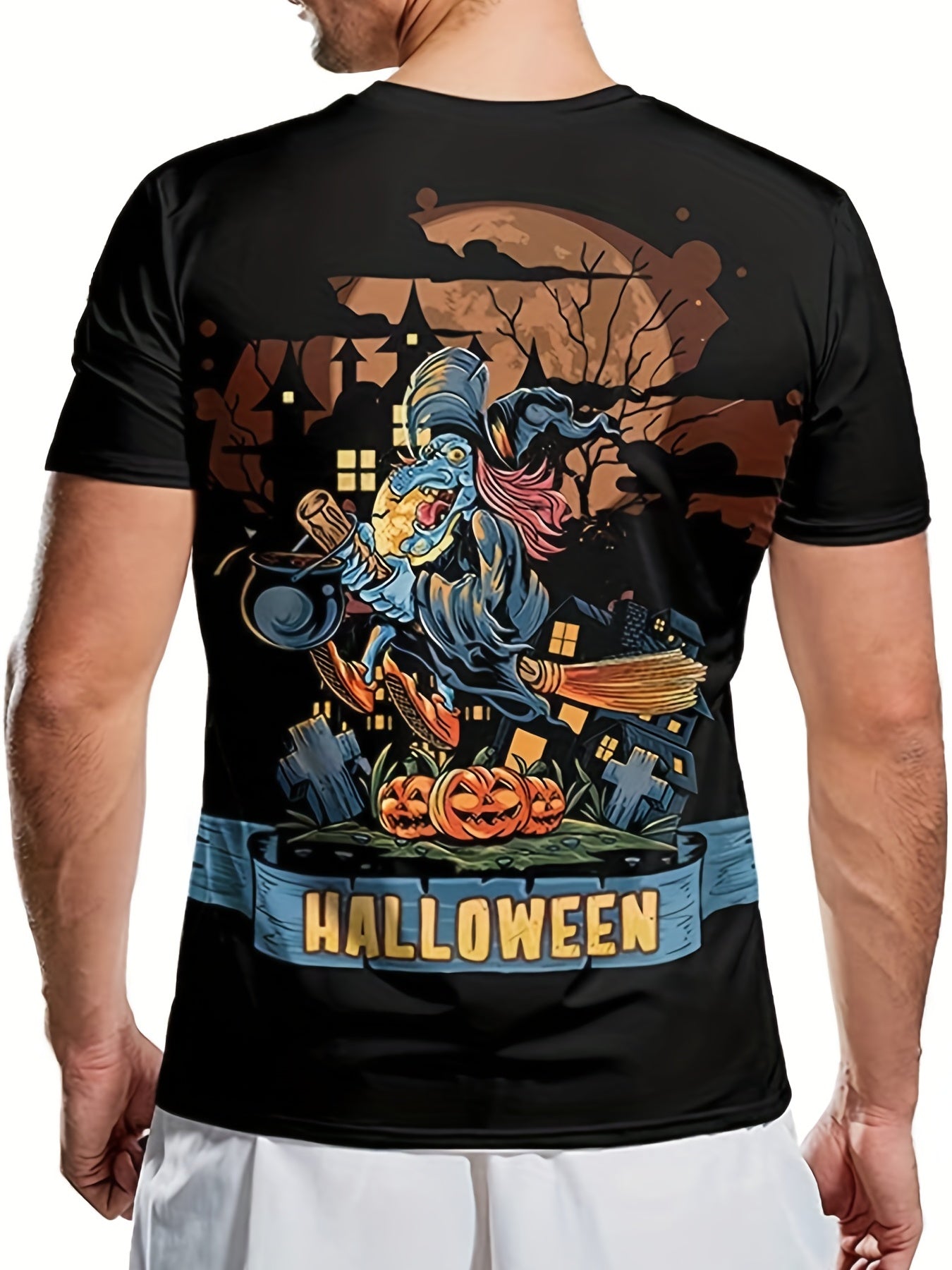Men's Cartoon Witch T Shirt 3D Print Casual Tee For Halloween