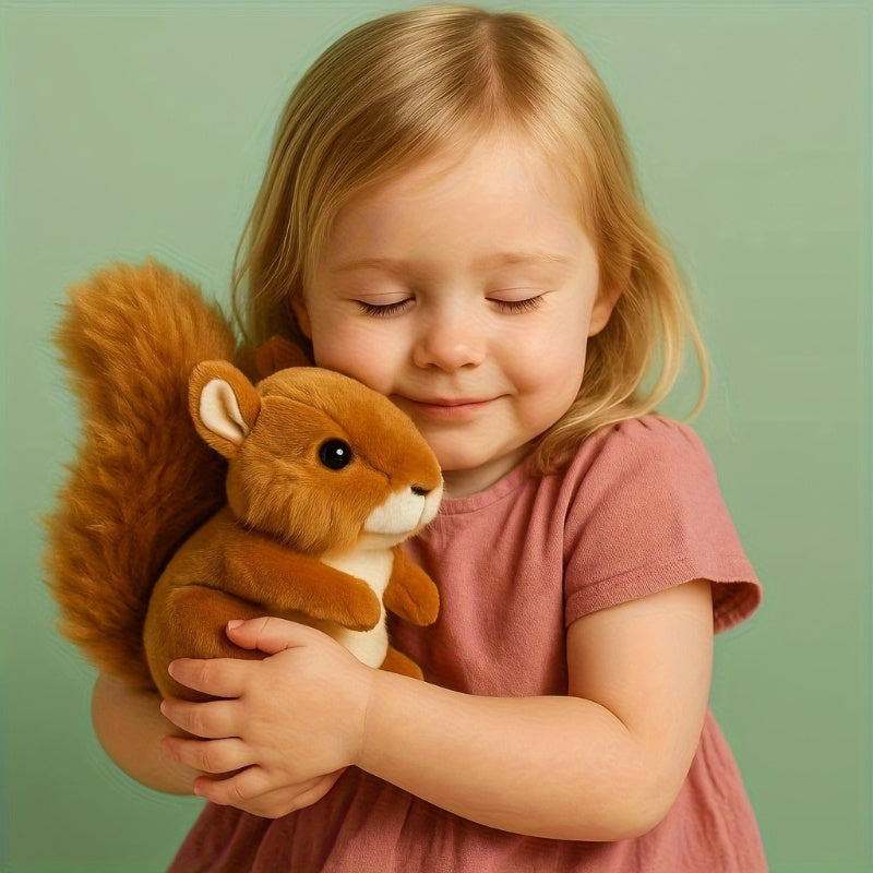 Soft Plush Squirrel Stuffed Animal Toy with Fluffy Fur and Expressive Eyes