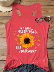  Sunflower Print Round Neck Vest Top