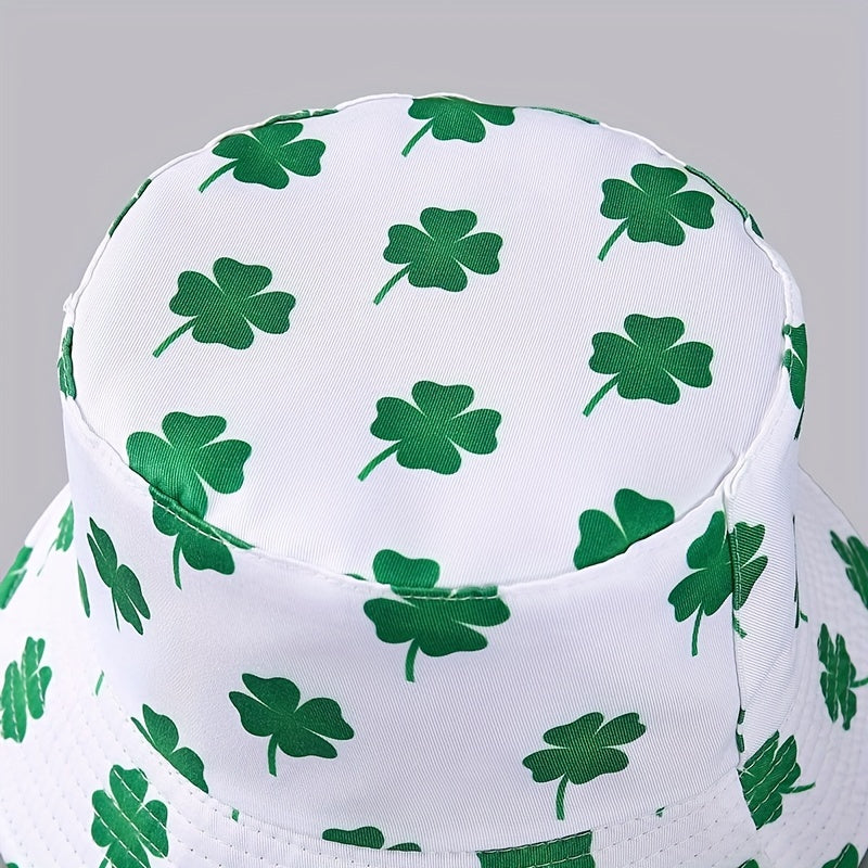 Lucky Clover Print Bucket Hat Reversible Green Couple Basin Hat