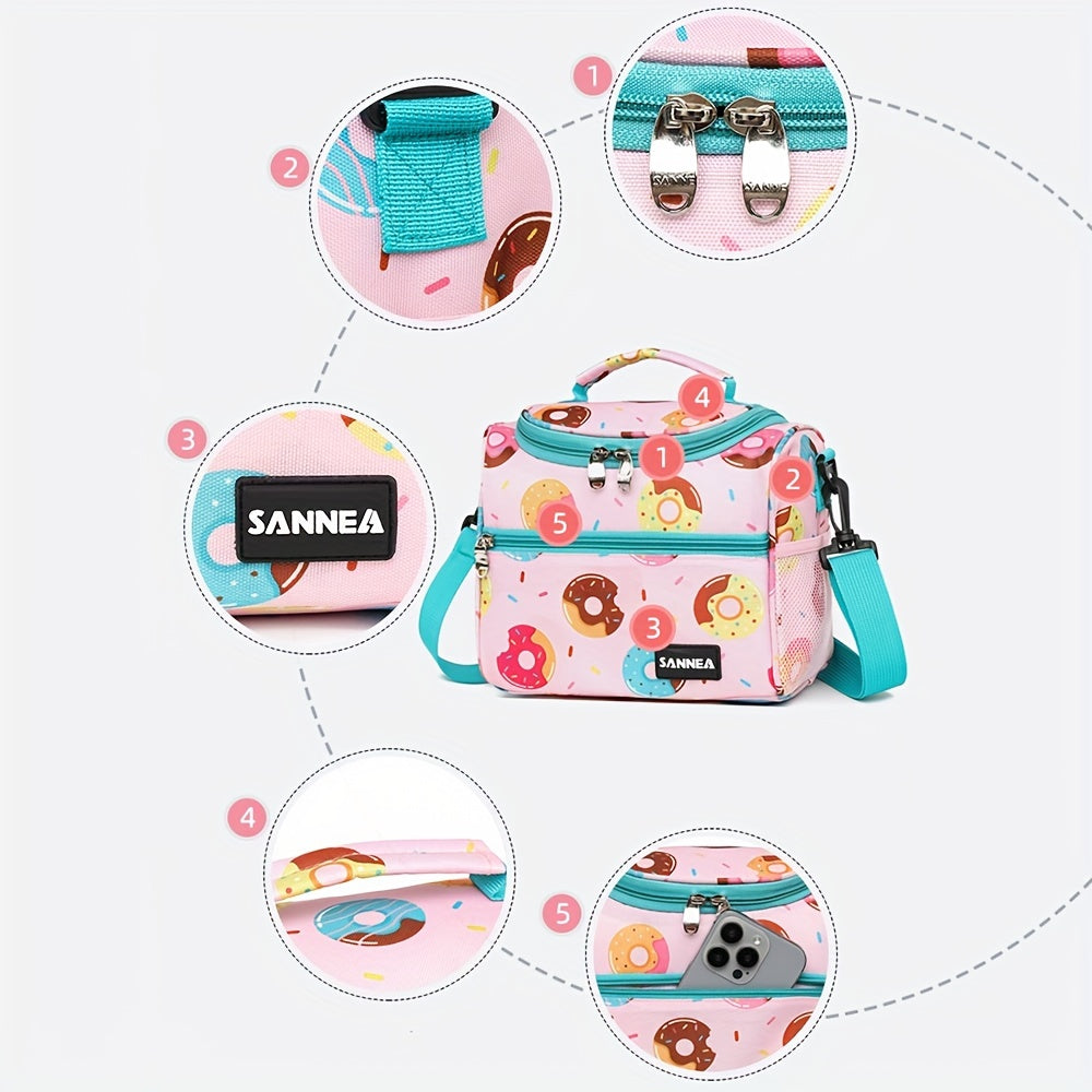 Pink Insulated Lunch Bag Water Resistant Crossbody Picnic Tote