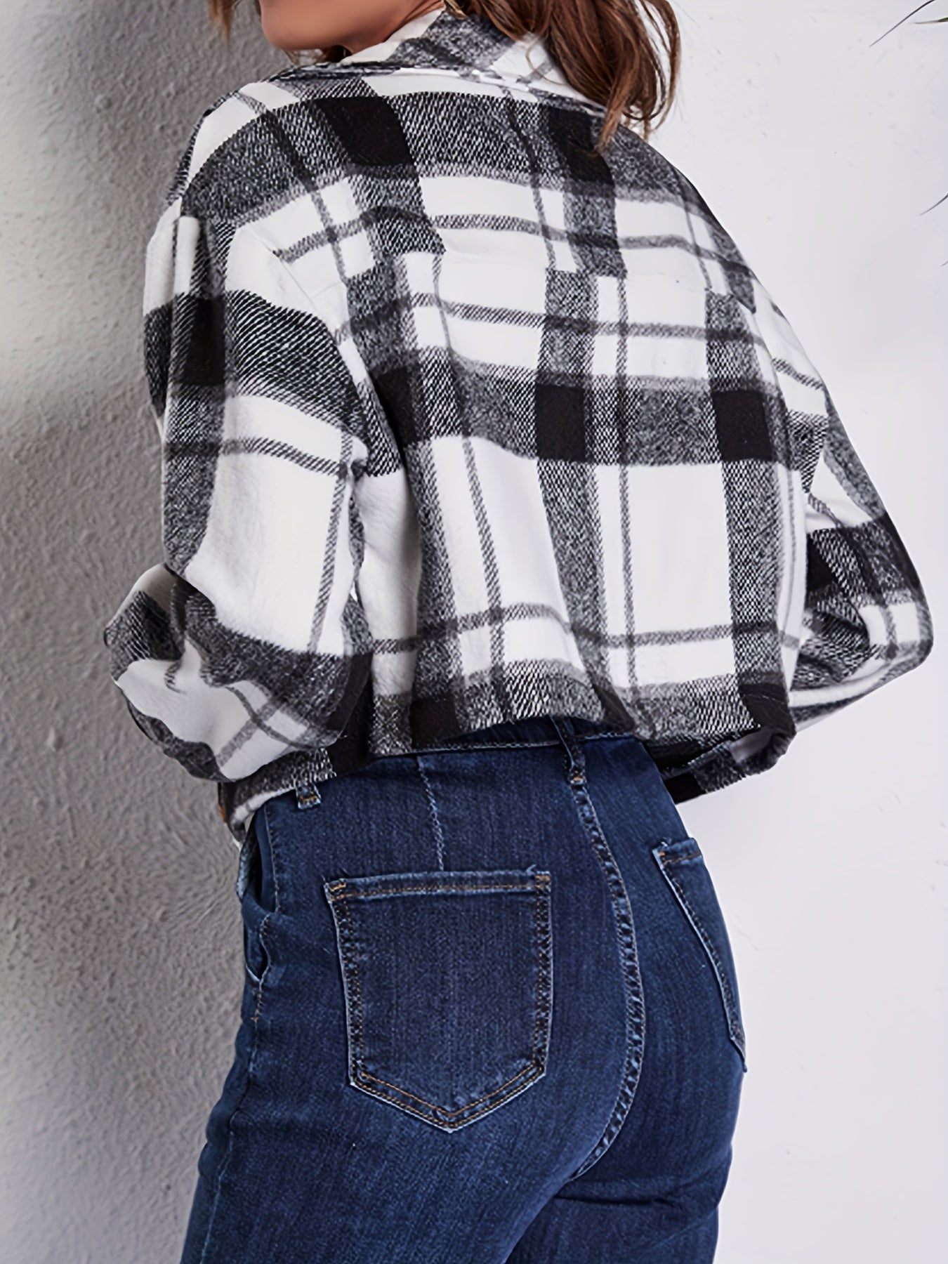 Plaid Crop Jacket Long Sleeve Lapel Jacket Women's Streetwear