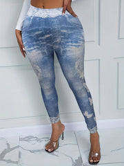 Denim Print Skinny Leggings Casual Every Stretchy Leggings Women's Clothing