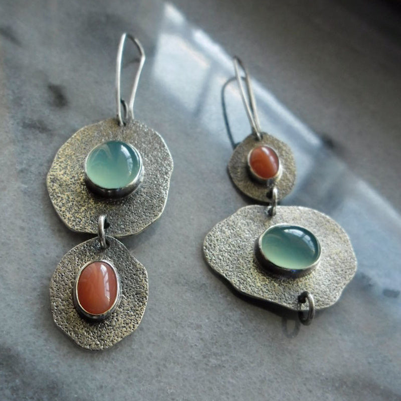 Bohemian Asymmetric Vintage Earrings, Synthetic Gemstone 1Pair
