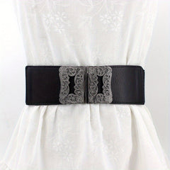 Vintage Geometric Buckle Girdle For Women Elastic Wide Waistband