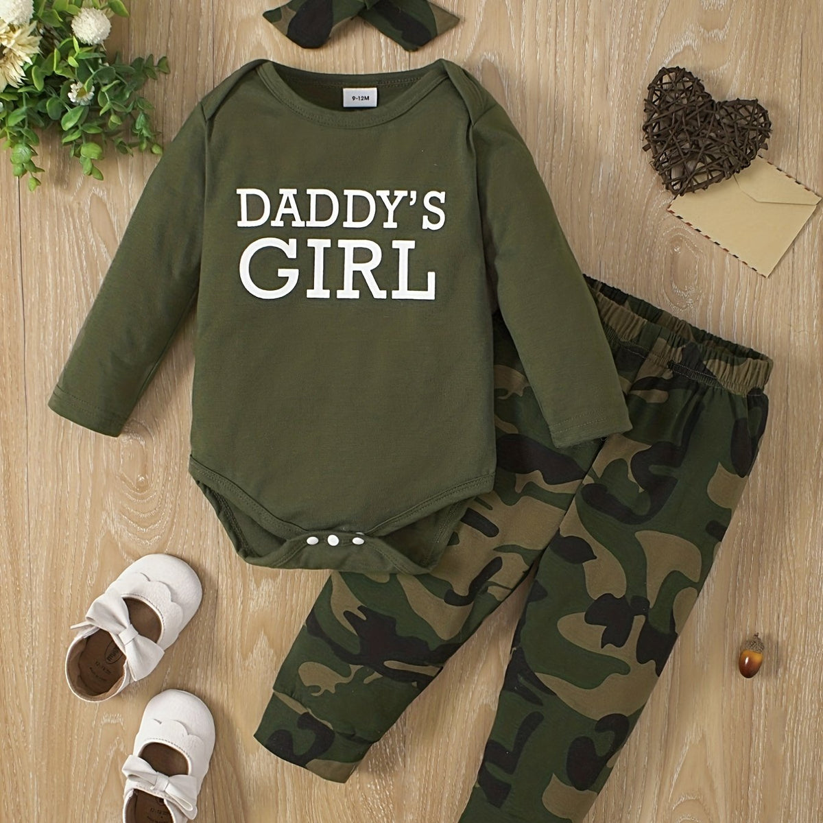 Baby Girls Romper Top & Camouflage Trousers DADDY'SGIRL Print