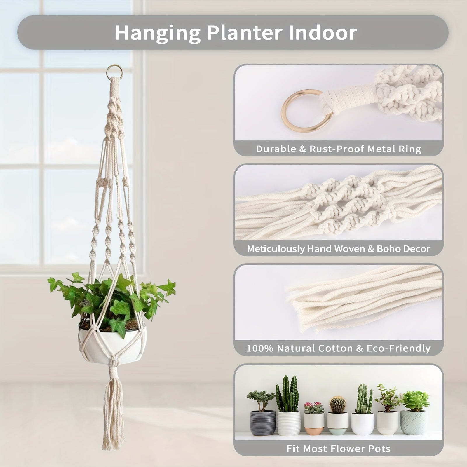 2 Pack Macrame Plant Hanger for Indoor & Outdoor - Hanging Planter