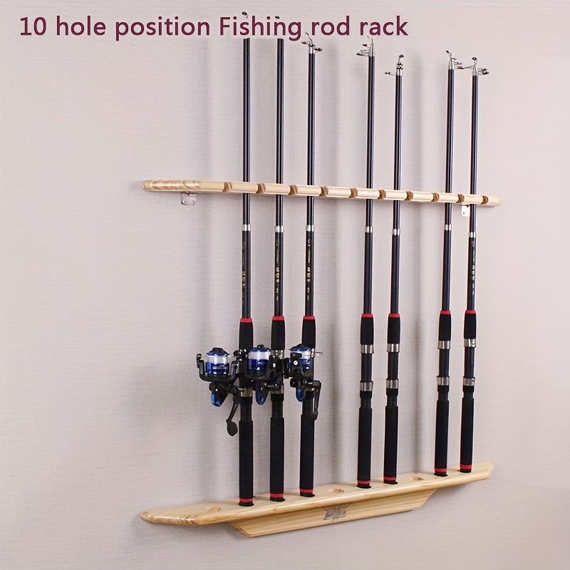 Solid Wood Fishing Rod Storage Rack Wall Mounted Display Holder