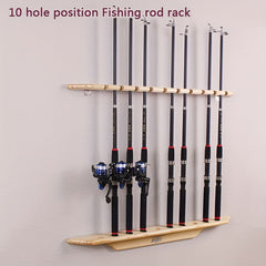 Solid Wood Fishing Rod Storage Rack Wall Mounted Display Holder