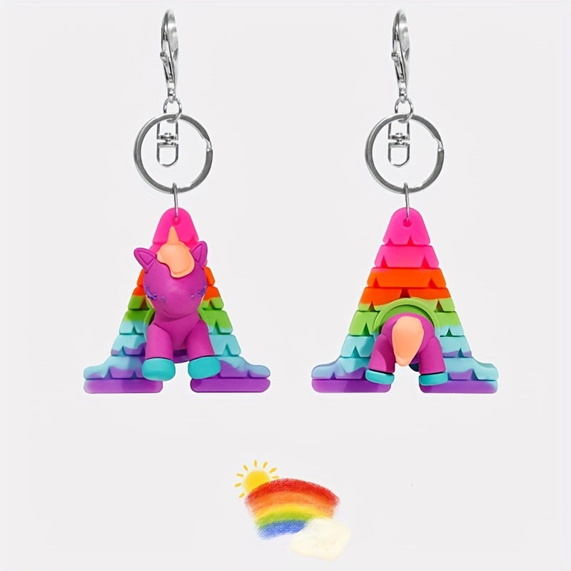 Unicorn Alphabet Keychain LGBTQ Pride Animal Key Ring Purse Bag Ornament