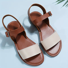 Women's Ankle Strap Flat Sandals Open Toe Faux Leather Casual Beach Shoes