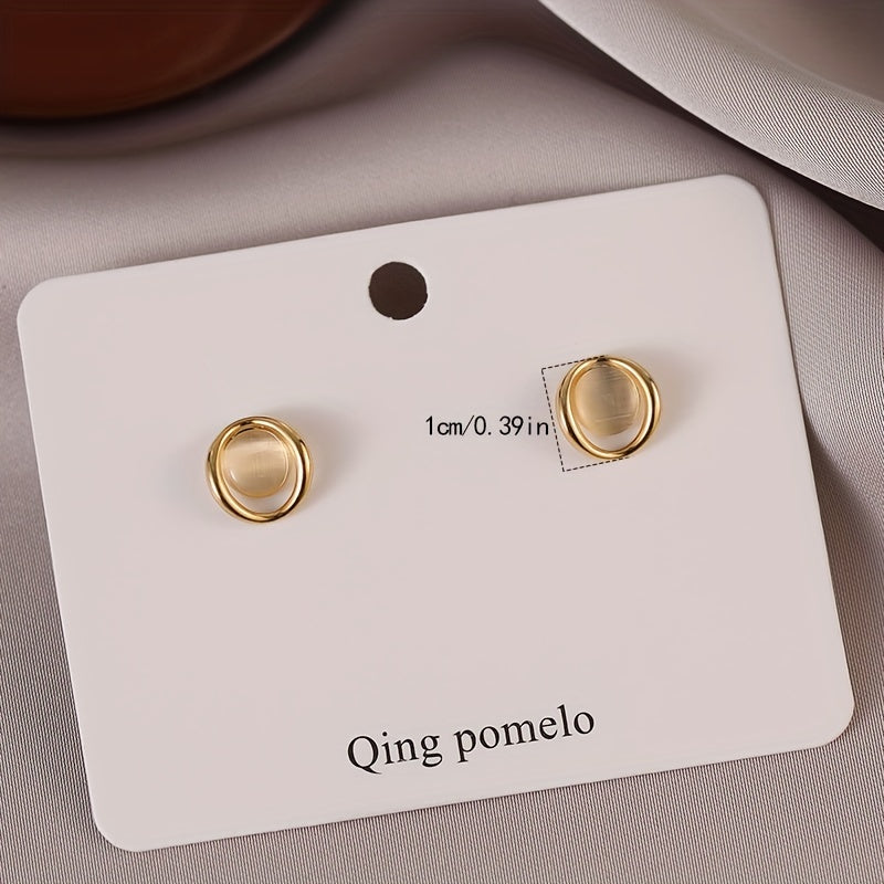 Cat Eye Stone Stud Earrings Western Style Hypoallergenic