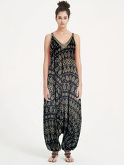  Graphic Print Drop Crotch Jumpsuit