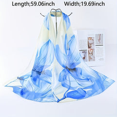 Gradient Flower Print Scarf Chiffon Sunscreen Shawl