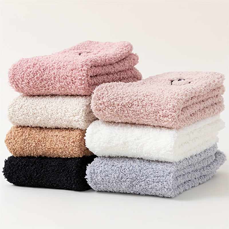 7 Pairs Smile Print Fuzzy Socks Comfy & Warm Mid Tube Socks