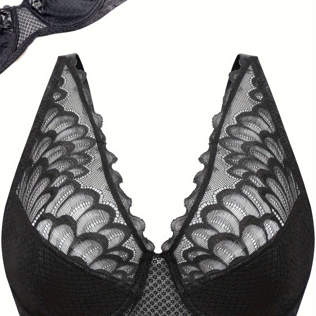 Bra Women's Plus Solid Contrast Lace Medium Stretch Bralette