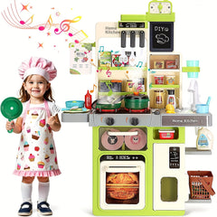 Kids Play Kitchen Set with Realistic Sound & Light Stove Sink Play Food
