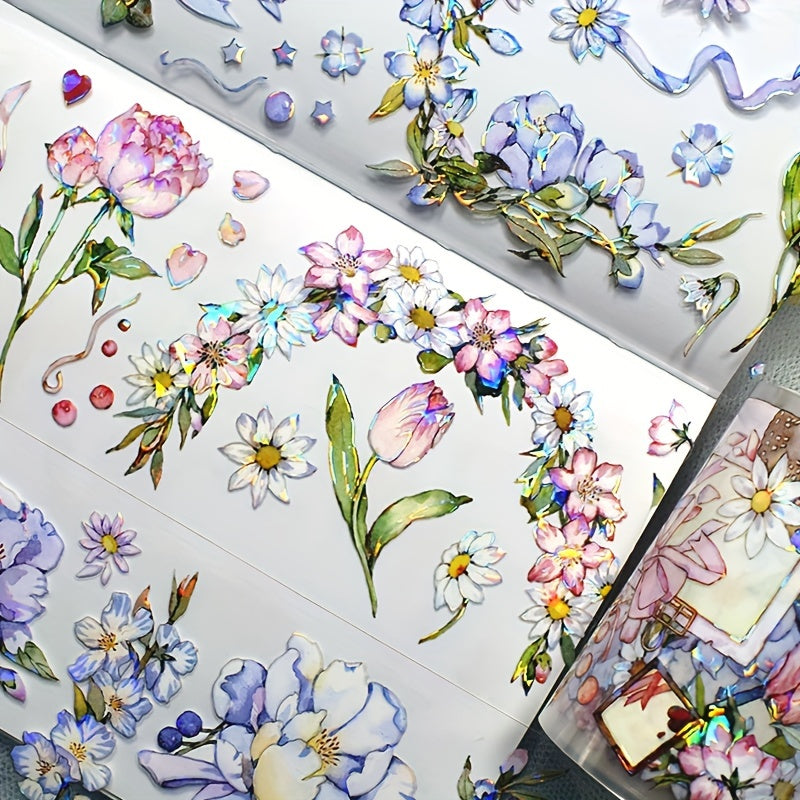 2m Flower Crystal PET Tape Transparent Decorative Stickers Scrapbook