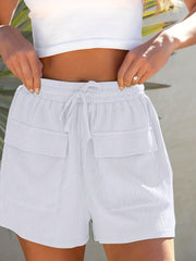  Women's High Rise Stretchy Crinkle Shorts With Pockets