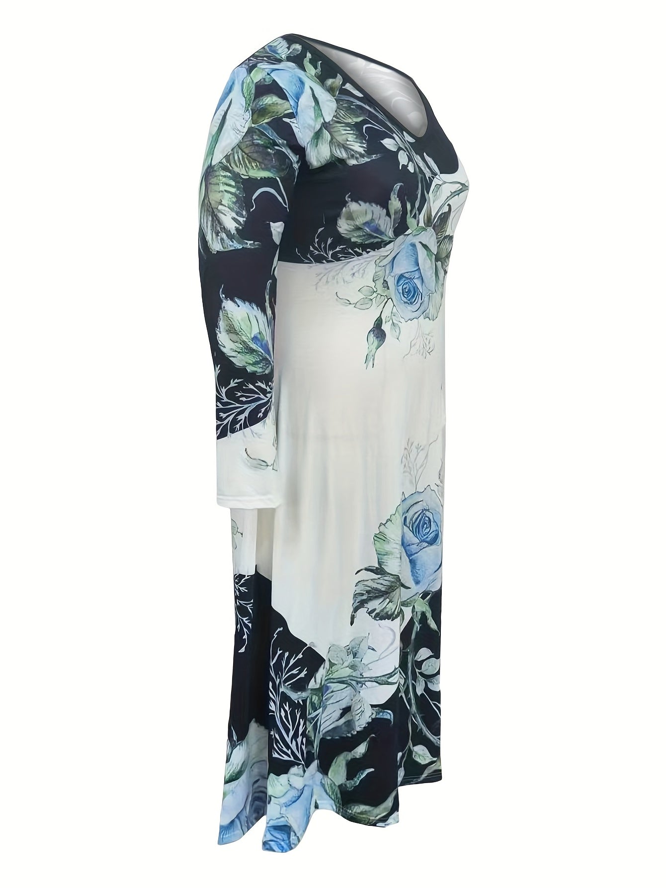  Floral Print Long Sleeve V Neck Maxi Dress