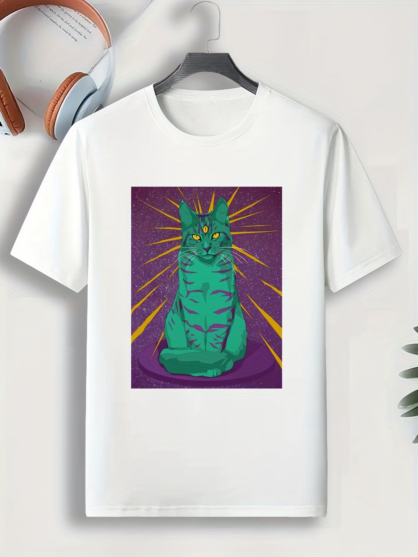 Mythical Cat Print Men's Comfy T shirt - Outdoor Gift For Men