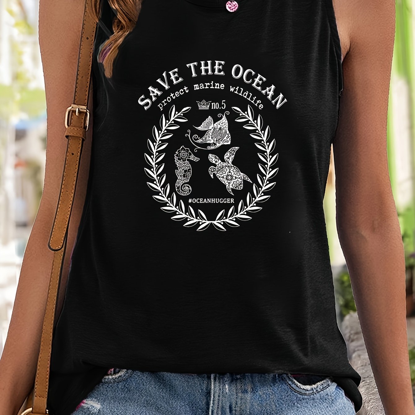 Marine Life Sleeveless Sports Vest Round Neck Casual Tops