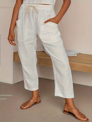  Solid Wide Leg Cropped Pants With Pockets