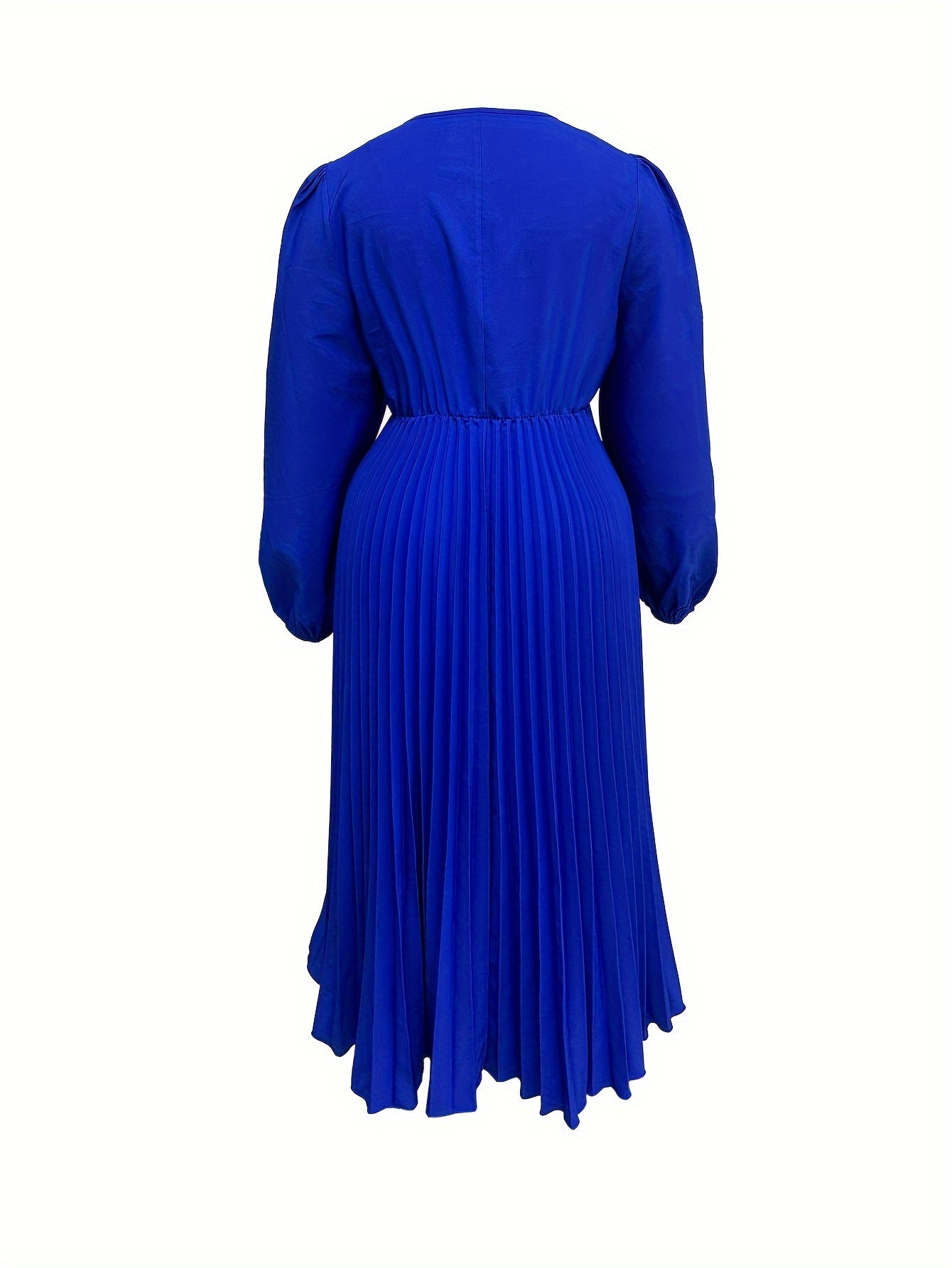  Solid Lantern Sleeve Pleated Dress